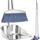 VOOWO Broom with Dustpan Combo Set, 46" Stainless Steel Broom and Dustpan Set for Home, Heavy Duty Dust Pan with Long Handle, Broom for Sweeping Indoor and Outdoor, Kitchen Broom and Dust Pan (Grey) (Gray)