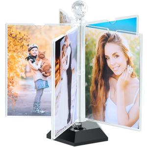 ZEEYUAN Rotating Acrylic Photo Frame DIY Multiple Picture Frame 5 Double Sides/Insert 10 Pcs of 4x6 Inch Photos,360 Rotation Windmill Picture Frame Desktop Photo Display (Transparent)