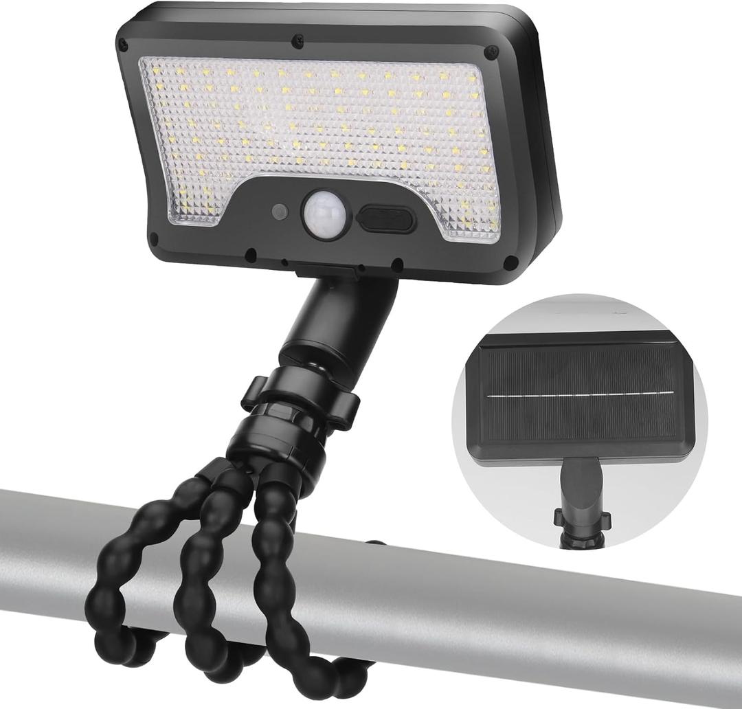 Chelhead Solar Power Motion Sensor Flood Lights Dual Charging Solar Floodlight Compatible with Wall Camping Porch Deck RV Camper Trailers Truck (Black)