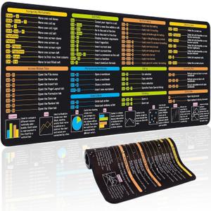 Excel Cheat Sheet Desk Pad, Keyboard Excel Shortcut Desk Mat, XL Large Mouse Pad, Large Keyboard Mat for Office Supplies (Yellow1) (11.8L x 31.5W inches)