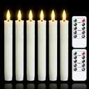 Flameless Flickering Taper Candles Two Remote, 7.5 Inch Ivory Battery Operated LED Window Candles Timer,Set of 6 Plastic 3D-Wick Dripping-Wax Effect Flameless Candlesticks(0.86Dia,Warm Fire)