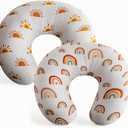 2 Pack Muslin Nursing Pillow Cover 100% Cotton Boho Neutral Stretchy Removable Baby Nursing Covers for Breastfeeding Pillows Soft Breathable Pillow Slipcover for Newborn Baby Boy or Girl (Boho)