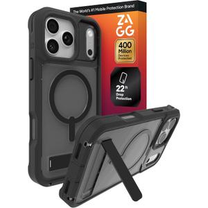 ZAGG Rainier Case with Kickstand for iPhone 17 Pro Max - Smoke Black, Graphene 22ft (7m) Drop Protection, Lanyard Attach Points, MagSafe, Wireless Charging Compatible, 2-Piece Design, Phone Case