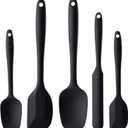 Silicone Spatula Set, 5 Piece Food Grade Rubber Spatulas for Baking, Cooking, and Mixing High Heat Resistant Non Stick Dishwasher Safe BPA-Free (Black)
