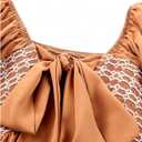 MakeMeChic Women's Shirred Square Neck Babydoll Shirt Tie Backless Half Sleeve Blouse Peplum Top (S)