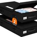 Under Bed Storage Containers with Lids - 2 Pack, Foldable and Stackable Clothes Storage Bags with Clear Window, 3-Sided Handles and Label Slot for Clothing, Blankets, Pillows (Black)