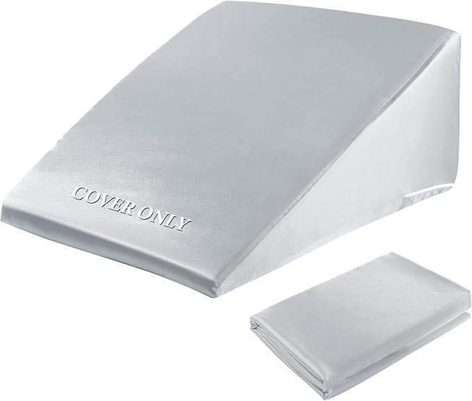HOMBYS Satin Bed Wedge Pillow Cover Silky & Smooth Wedge Pillowcase 1 Pack 24x24x10.5, Soft & Breathable, Removable & Machine Washable-Zipper Design (Pillow Not Include), (Light Grey, 24"x24"x10.5")