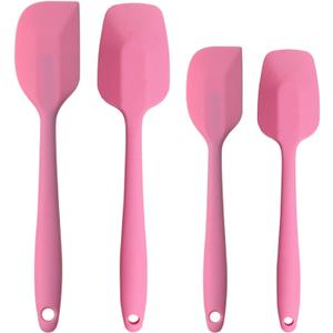 Silicone Spatulas Set, Rubber Spoon Spatula Heat Resistant Spoonula One Piece Design Seamless Spatula Non-Stick Scrapers Baking Mixing Tool (Pink)