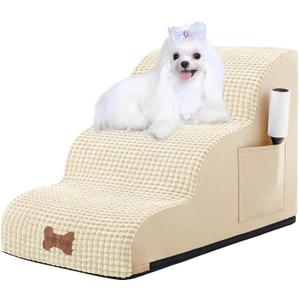 Dog Stairs for Small Dogs, Wide Pet Step with Removable Cover, No Assembly High Density Foam Cat Ramp for Bed or Sofa, 4-Step, Dark Grey