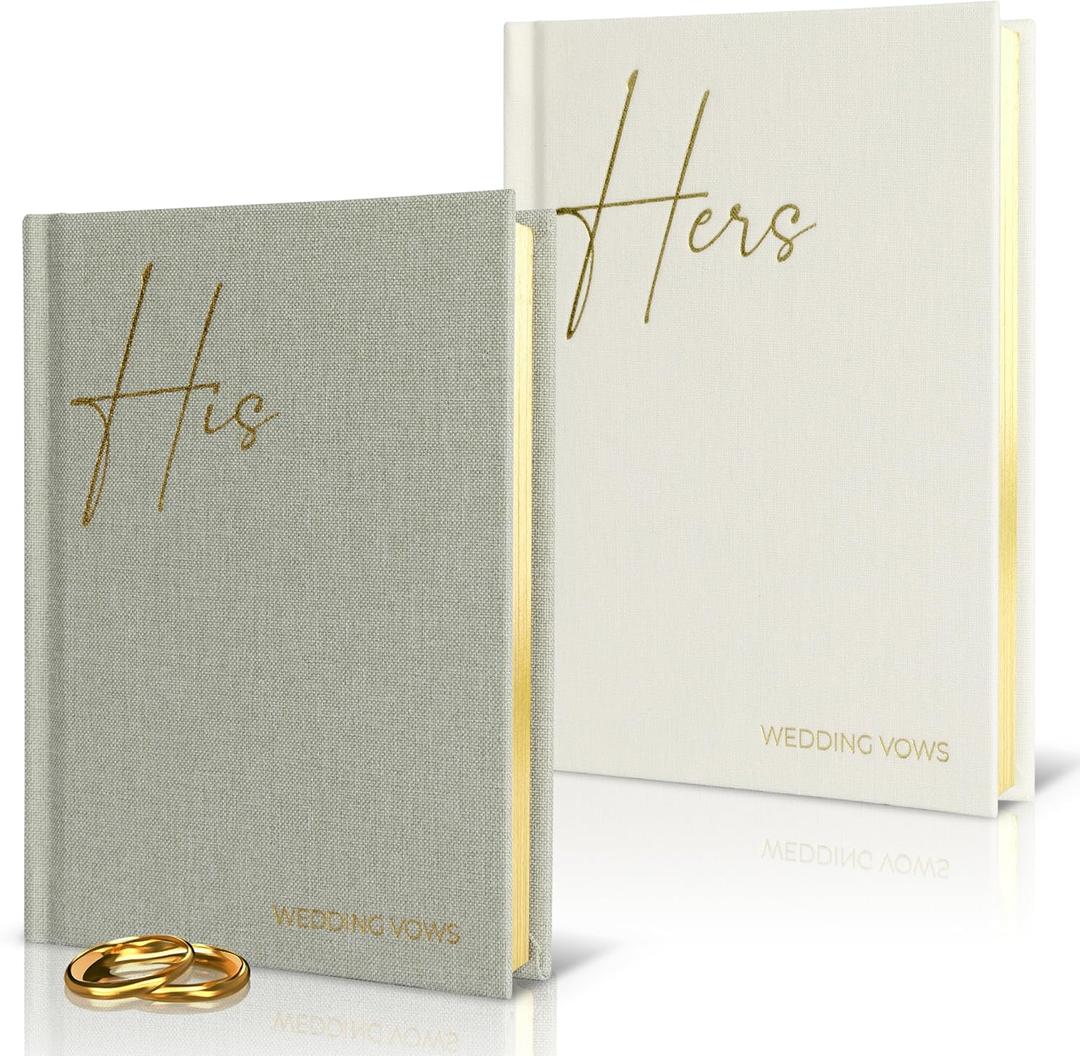 Elegant Linen Wedding Vow Books With Gold Foil Lettering - Perfectly Sized His and Hers Vow Books With Plenty Of Pages To Write Whatever is on Your Heart - A Beautiful Addition For The Wedding Day