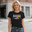 American Flag Bow Shirt Women-USA 4th of July Patriotic Short Sleeve Red White Blue Tee Tops (Black, M)