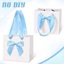 Kolldenn 50 Pcs Mini Gift Bags with Blue Bow Ribbon 4''x2.7''x4.5'' Small White Paper Thank You Goodie Gift Bags Bulk with Handle for Baby Shower Wedding Party Favor Birthday Return Guests