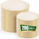 bUCLA 200PCS Ivory Plastic Plates with Gold Rim - Heavy Duty Cream Disposable Include 100 Dinner 10 inch & 100 Dessert 7 inch Plates, Ideal for Party & Wedding