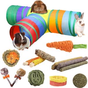 HERCOCCI Bunny Tunnels and Tubes, Collapsible Rabbit Hideout Tunnel Small Animal Activity Toys for Rabbits Bunnies Guinea Pigs Ferrets Kitty Puppy (3 Way Rainbow)