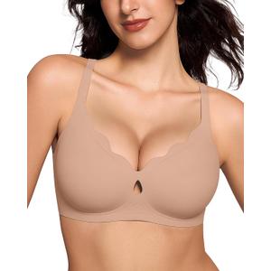 ProKloud Wireless Bras for Women Wave Push Up No Underwire Bralettes Seamless Full Coverage Support Lift Everyday Bra (Beige, XL)