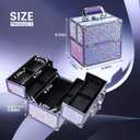 FRENESSA Makeup Case Organizer Makeup Box Cosmetic Train Case Portable Make Up Artist Travel Case Storage Box 4 Trays with Dividers Lockable Hard Train Case Nail Tech Supply Storage Shiny Purple