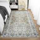 Machine Washable Rug 4x6 Area Rug, Boho Rugs for Bedroom Bedside Living Room Dining Room Office, Anti Slip Low-Pile Stain Resistant Printed Vintage Floral Carpet, Taupe