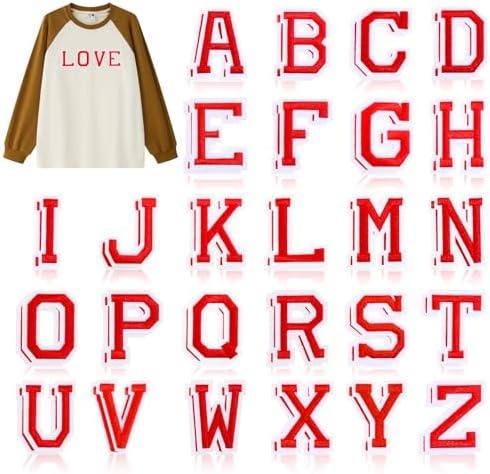 Chuyau 52PCS Iron on Letter Patches Red Letters A-Z Embroidered Applique Patches for Clothes Dress Hat Jackets Socks Jeans Bag Shoes, 3pack