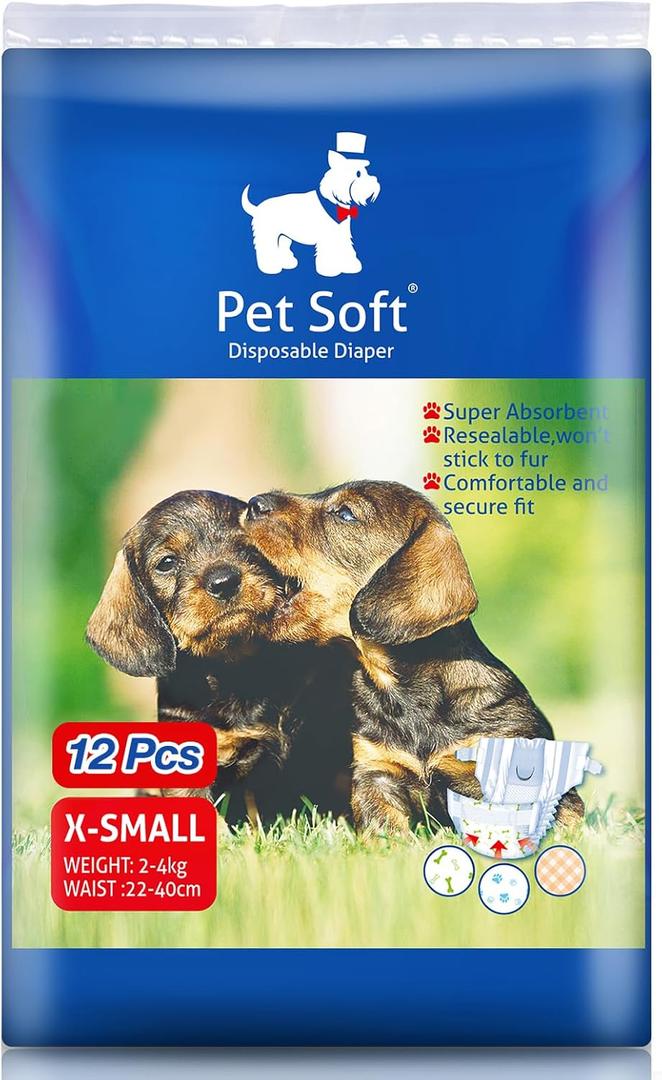 Pet Soft Dog Diapers Female - Disposable Puppy Diapers, Cat Diaper 12pcs XSmall