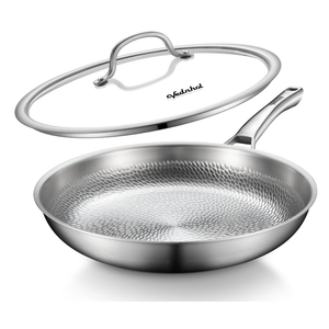VEDNHOL Titanium Pan, 12 Inch Pure Titanium Hammered Pro frying pan with Lid, NonToxic Skillet for Cooking, PFAS/PFOA/PTFE Free Cookware, Dishwasher&Oven Safe, Kitchen Induction Compatible