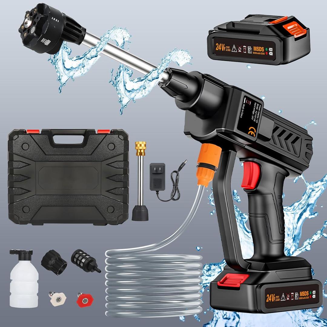 Cordless Pressure Washer, 6-in-1 Nozzle Portable Battery Powered Pressure Washer Handheld with 2 Battery Powered, 18bar Portable High Pressure Cordless Power Washer for Car/Floor/Patio Cleaning(black)