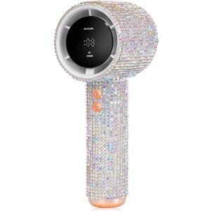 Portable Handheld Turbo Fan - Fashion Full Diamond 1800mAh USB Rechargeable Personal Battery Operated Mini Small Pocket Mini Fan for Travel/Outdoor/Vacation/Beach/Outdoor Activities (Gold)
