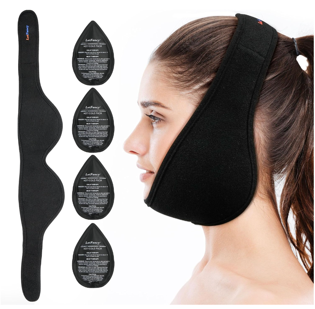 LotFancy Wisdom Teeth Ice Pack Head Wrap, Face Ice Pack for TMJ Jaw Toothache Pain Relief, with 4 Reusable Hot Cold Therapy Gel Packs, for Chin, Oral and Facial Surgery, for Kids, Teens, Petite Adults