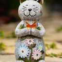 Solar Garden Statue Cat Figurine  Outdoor Decoration with Butterfly for Garden Yard Lawn Home Decor Outside : Unique Gifts for Mom Grandma (Retro)
