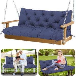 Porch Swing Cushions Outdoor 60 inch Waterproof Thicken 5" Backyard Swing Cushion with Backrest and Ties 2-3 Seat Outdoor Swing Cushions Replacement for Porch Patio Garden Lawn(Navy Blue), 60x40x5inch