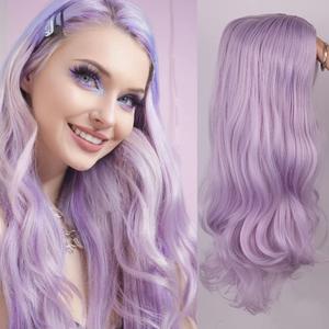 Fancy Hair Long Curly Wavy Hair Wigs Heat Resistant Synthetic Daily Party Cosplay Wigs for Women Light purple