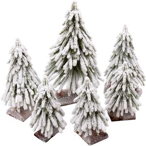 6pcs Mini Christmas Tree Small Christmas Tree Artificial Separate Tabletop Trees with Spray Snow Wooden Bases for Winter Village Decorations Home Kitchen