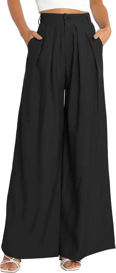 Women's High Waist Casual Wide Leg Palazzo Pants, Dress Pants for Women, Work Pants with Pockets for Women Office. (6, Black)