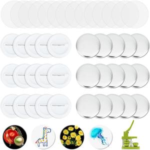 AHANDMAKER 100 Sets Button Maker Supplies, 1.73 Inch/ 44mm Pin Back Button Parts for Button Maker Machine, Round Badge Blank Button Pins, Includes Metal Cover, Plastic Pin Backs, Plastic Clear Film