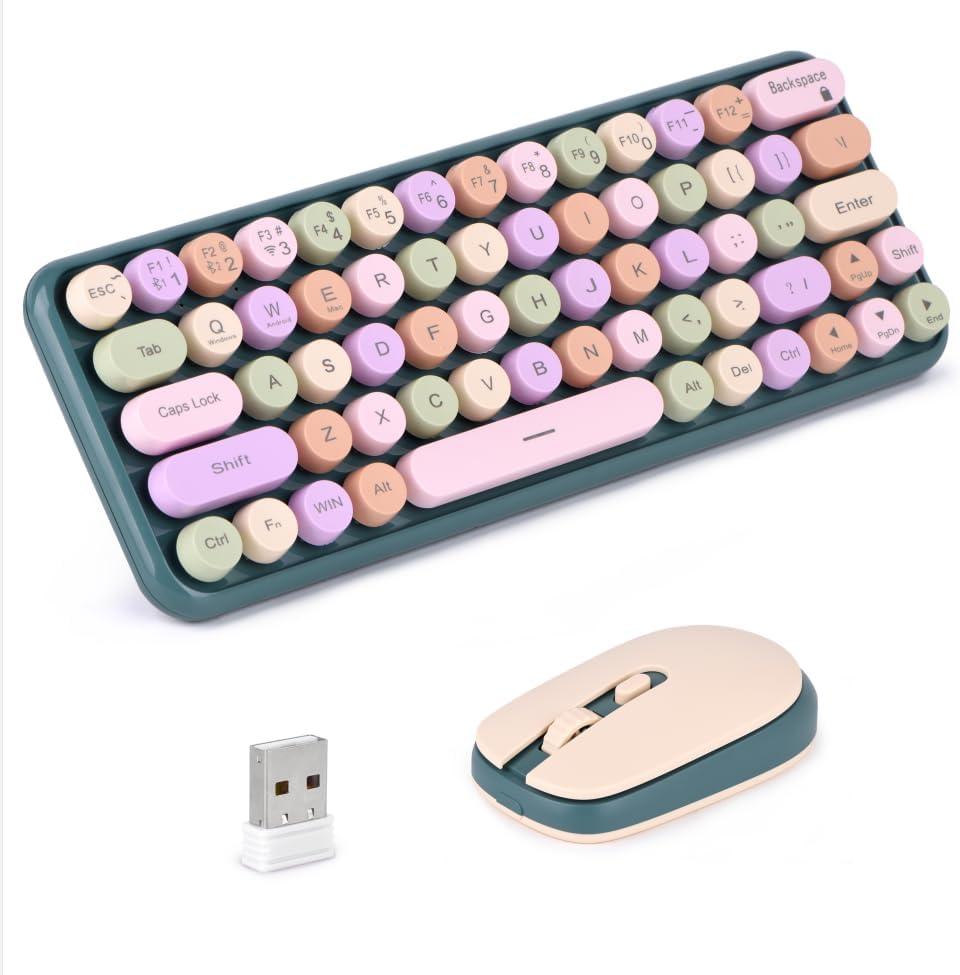 2.4G Wireless Keyboard & Mouse Combo, Portable%60 Small Typewriter Keyboard for Office PC Computer Laptop Desktop Windows (Green)