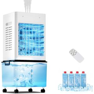 Evaporative Air Cooler Fan, Small Swamp Cooler Fan with 12L Removable Water Tank, 6 Speeds, Cooling Spray Modes & Lights, Remote, 24H Timer for Bedroom, Office & Living Room
