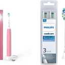 Philips Sonicare 4100 Electric Rechargeable Power Toothbrush, Pink, with Genuine Philips Sonicare Optimal Plaque Control Replacement Toothbrush Heads, White, 3 Pack