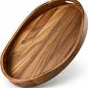 Oval Wood Ottoman Tray, 20 x 14.9 Inch Decorative Serving Tray for Coffee Table, Large Brown Wooden Tray for Living Room, Bedroom and Home Decor