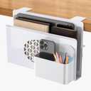 Desk Side Storage, Metal Laptop Holder with Magnetic Pen Box, Clamp-On Under Desk Organizer with Cooling Holes & Anti-Scratch Pads for Office and Home (White)