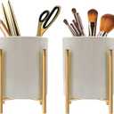 Gold Office Desktop Accessories,pen holder for desk Modern Art Pencil Cup Pot,With Metal Bracket (White)