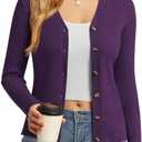 GRACE KARIN Women's Long Sleeve V Neck Button Up Cardigan Sweaters Trendy Ribbed Knit Open Front Casual Jacket (Medium, Dark Purple)