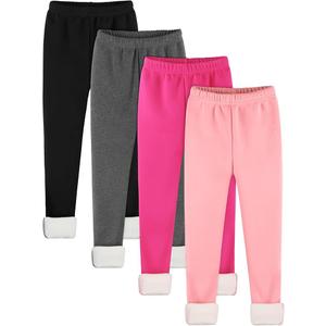 Resinta 4 Pack Girls Cotton Fleece Lined Leggings Warm Thick Tights Thermal Full Length Pants Winter Clothes for Kids 12,14Y