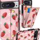Petitian for Google Pixel 8Pro Case with Wallet - Women Girls Cute Girly Aesthetic Unique Design Leather Credit Card Holder Cardholder Stand Wristband for Pixel 8Pro, Strawberry