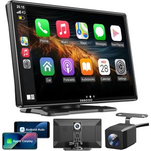 A-pple CarPlay & Android Auto,9 inch IPS Carplay Display,with 4K dashcam, 1080P Rear View Camera,carplay auto with Bluetooth 5.0/FM/Siri/G-oogle/Mirror Link/64G TF/AUX