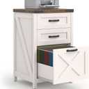 Farmhouse File Cabinet with 3 Drawers for Home Office, White and Brown