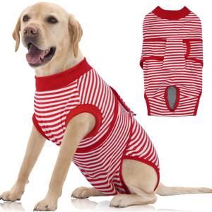 FUAMEY Dog Recovery Suit Male,Dogs Surgery Neuter Suits Puppy Spay Shirts for Female Protect Dog's Skin Anti Licking Abdominal Wounds Doggie Onesie Pet Bodysuit Alternative to Cone Red Stripes XXL (XXL(Back:24.8-29.5in,WT:75+lbs))