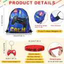 Sadnyy 140 Pcs Gaming Party Favors Video Game Birthday Decorations Supplies Drawstring Bags with Silicone Bracelets Keychains Straws Button Pins Stickers for Party Rewards Goodie Bags Stuffers