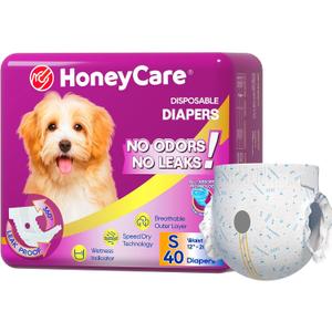 HONEY CARE All-Absorb Disposable Female Dog Diapers Small Size, Improved, 40 Count, Super Absorbent, Breathable, Wetness Indicator (Pack of 1, 40 Count Total)