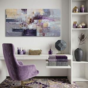 YDYSUNE Contemporary Abstract Canvas Wall Art - Purple Gold Wall Decor Minimalist Painting, Modern Artwork Pictures for Home & Office Walls, Artwork For Living Room Ready to Hang Size 24×48 Inch