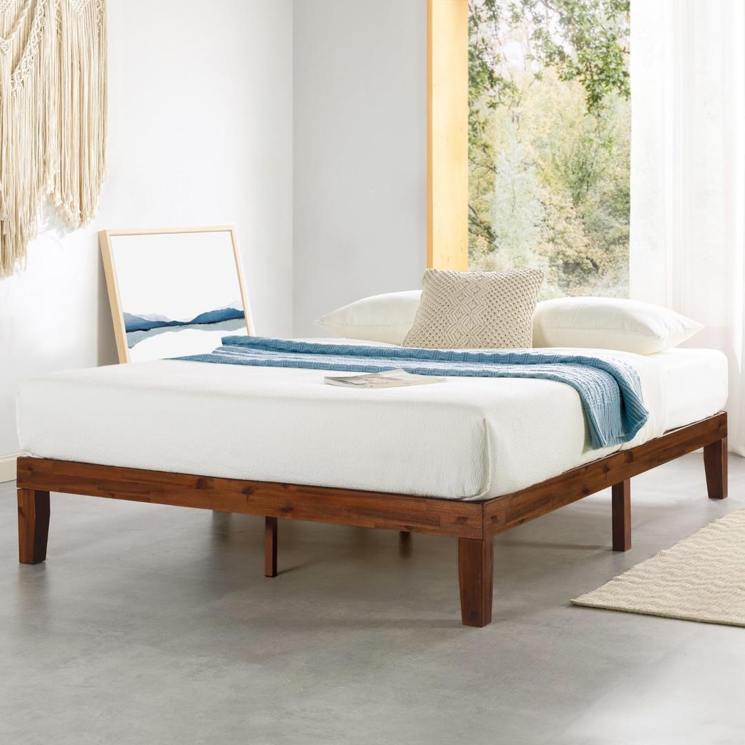 Mellow Naturalista Classic - 12 Inch Solid Wood Platform Bed with Wooden Slats, No Box Spring Needed, Easy Assembly, Queen, Espresso