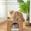SETVSON Cat Beds Indoor Kitten House, Handwoven Rattan Cat Cave Pet Cube, Large Cat Houses, One Bed Mat, Foldable, Hideaway, 16.5x16.5x13.2 Inches, 2 S-Shaped Hooks in Living Room Bedroom Natural